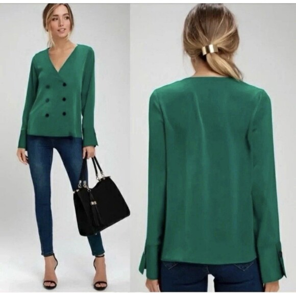 Lulus Green Double Breasted V Neck Office Career Blazer Blouse Women’s Medium - Picture 1 of 7